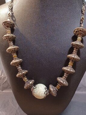 "Heavy Metal" Necklace with Large Carved Focal bead